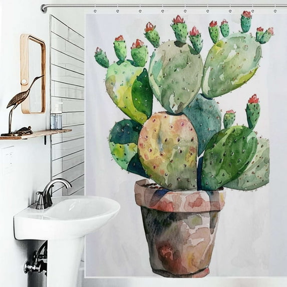Shower Curtain Watercolor Desert Cactus Bathroom Waterproof Polyester Home Ration Curtain With Hook