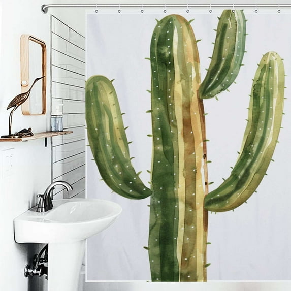 Shower Curtain Watercolor Desert Cactus Polyester Waterproof Home Ration Curtain With Hook