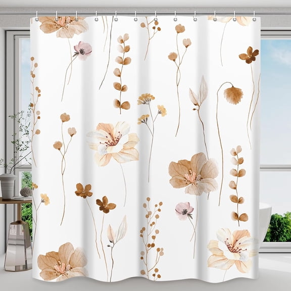 Shower Curtain Watercolor Flower Shower Curtain Sets - Spring Burnt-Orange Floral plant Shower Curtains for Bathroom Washable,Fabric Modern Polyester with Hooks,72 x 84