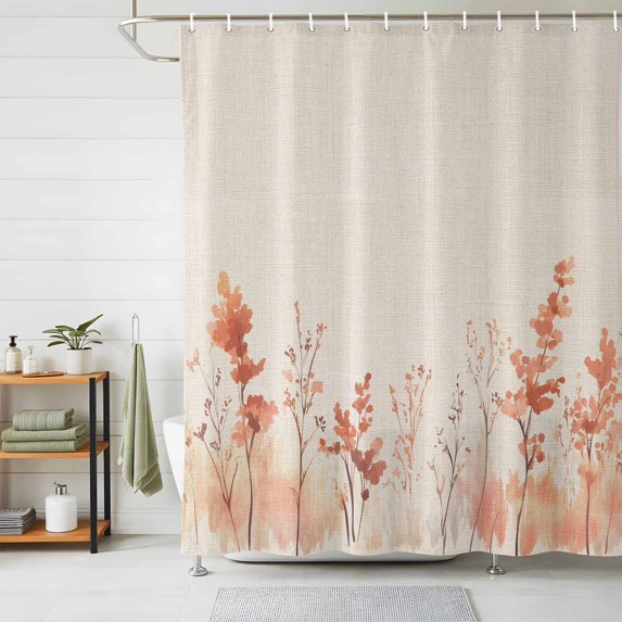 Shower Curtain Watercolor Flowers Leaf Shower Curtains for Bathroom Decor, Waterproof Polyester Shower Curtain Set with Hooks, Extra Long 72" x 96" Red Floral
