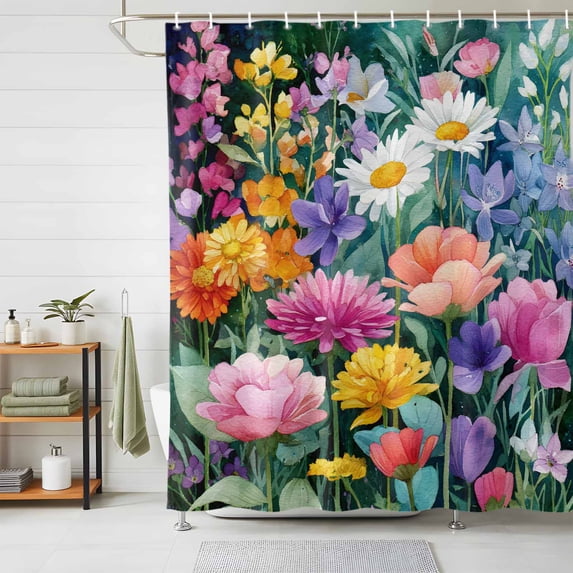Shower Curtain Watercolor Flowers Shower Curtains for Bathroom Decor, Waterproof Polyester Shower Curtain Set with Hooks, Extra Long 72" x 96" Spring Floral