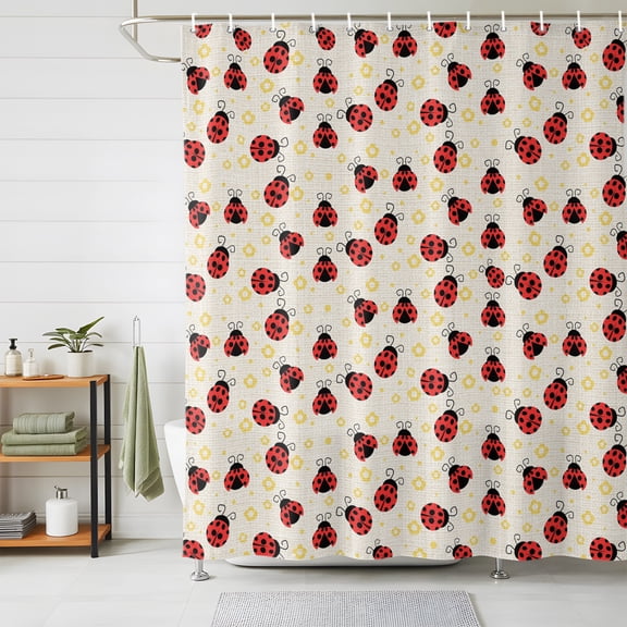 Shower Curtain,Watercolor Ladybug on Burlap Waterproof Shower Curtain Set with Hooks for Bathroom Showers,Stalls and Bathtubs,72x72in,Spring Daisy Flower Insects