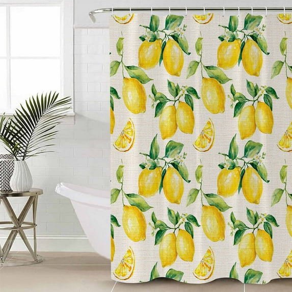 Shower Curtain, Watercolor Lemon Green Leaves Waterproof Shower Curtain Set with Hooks for Bathroom Showers,Stalls and Bathtubs,60x72In Retro Linen