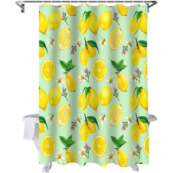 Shower Curtain Watercolor Lemon Shower Curtains for Bathroom Decor Summer Fresh Fruit Shower Curtain Sets with Hooks Waterproof Fabric Bath Curtain Extra Long 72" X 84"
