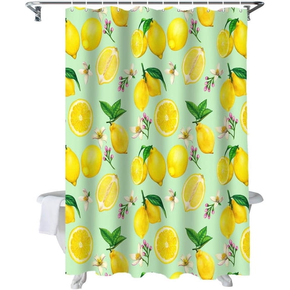 Shower Curtain Watercolor Lemon Shower Curtains for Bathroom Decor Summer Fresh Fruit Shower Curtain Sets with Hooks Waterproof Fabric Bath Curtain Extra Long 72" X 84"