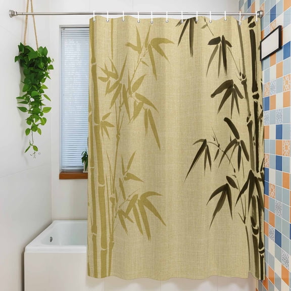 Shower Curtain, Watercolor Nature Asian Plant Waterproof Polyester Fabric Bath Curtain with Hooks for Bathroom Bathtub Stalls, Retro Chinese Painting 72x72IN
