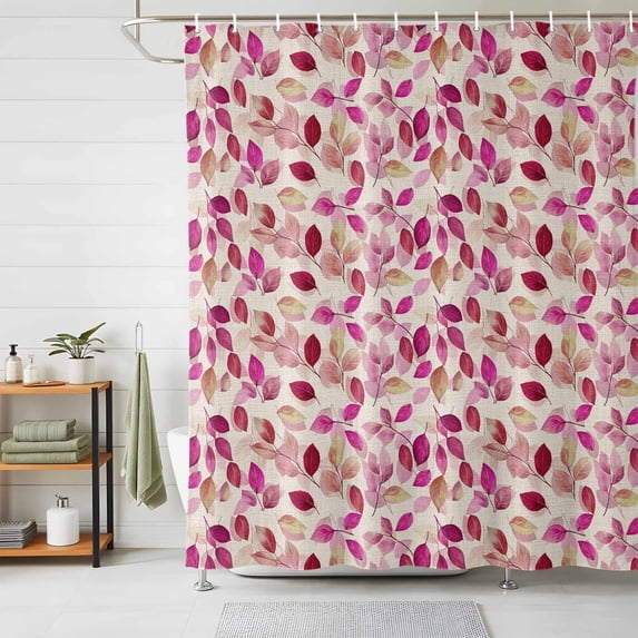 Shower Curtain Watercolor Red Pink Shower Curtains for Bathroom Decor, Waterproof Polyester Shower Curtain Set with Hooks, Standard Size 72" x 72" Tree Leaf
