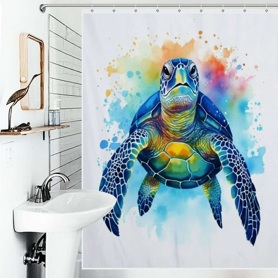 Shower Curtain Watercolor Sea Turtle Cute Bath Curtain Polyester Fabric Bathroom Ration With Hooks