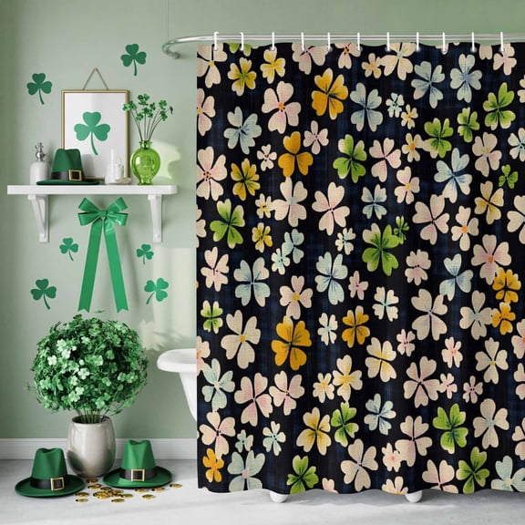 Shower Curtain, Watercolor St. Patrick's Day Four Leaves Lovers Waterproof Shower Curtain Set with Hooks for Bathroom Showers,Stalls and Bathtubs,66x72In Botanical Leaf