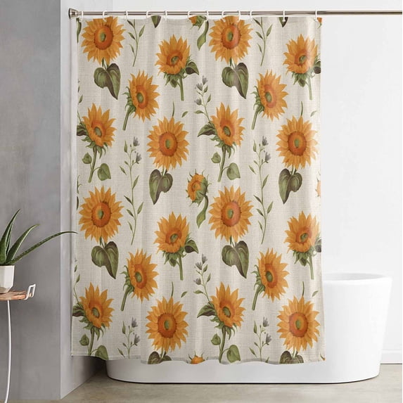 Shower Curtain Watercolor Sunflower Green Plant Waterproof Shower Curtain Set with Hooks for Bathroom Showers,Stalls and Bathtubs,54x78InBlossom Floral Vintage Linen