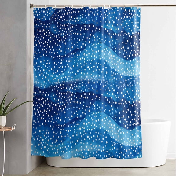 Shower Curtain Watercolor Wave Point on Blue Line Waterproof Shower Curtain Set with Hooks for Bathroom Showers,Stalls and Bathtubs,54x78InAbstract Geometric Art