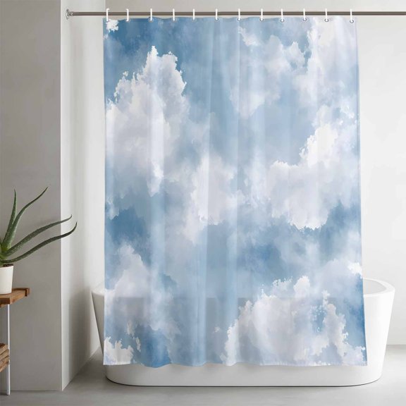 Shower Curtain,Watercolor White Cloud Waterproof Fabric Bath Curtains with Hooks Pastoral Sky Scenery Washable Bathroom Shower Curtains for Home Hotel Decor,72x72 Inch
