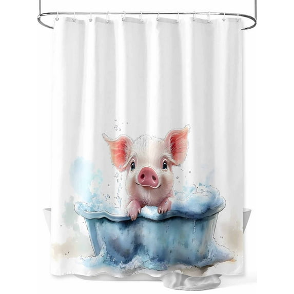 Shower Curtain Watercolors Cute Piglet Shower Curtains for Bathroom, Waterproof Polyester Shower Curtain Set with Hooks, Extra Long 72" x 78" Blue Bathtub