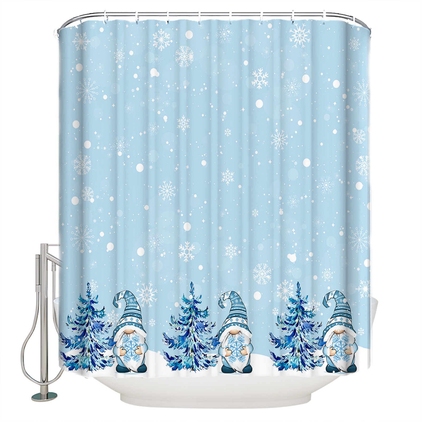Shower Curtain Waterproof for Bathroom 36x78 Inch, Christmas Blue Gnome