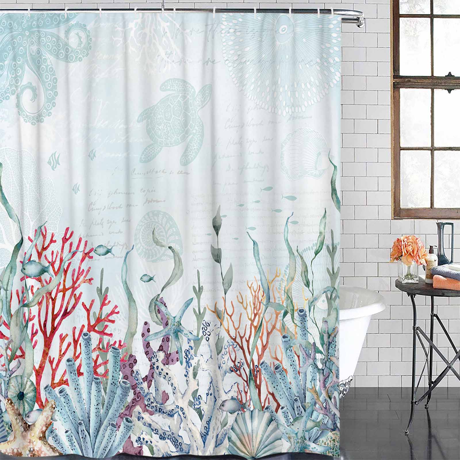 Shower Curtain Waterproof for Bathroom 48x72 Inch, Blue Sea Marine Life