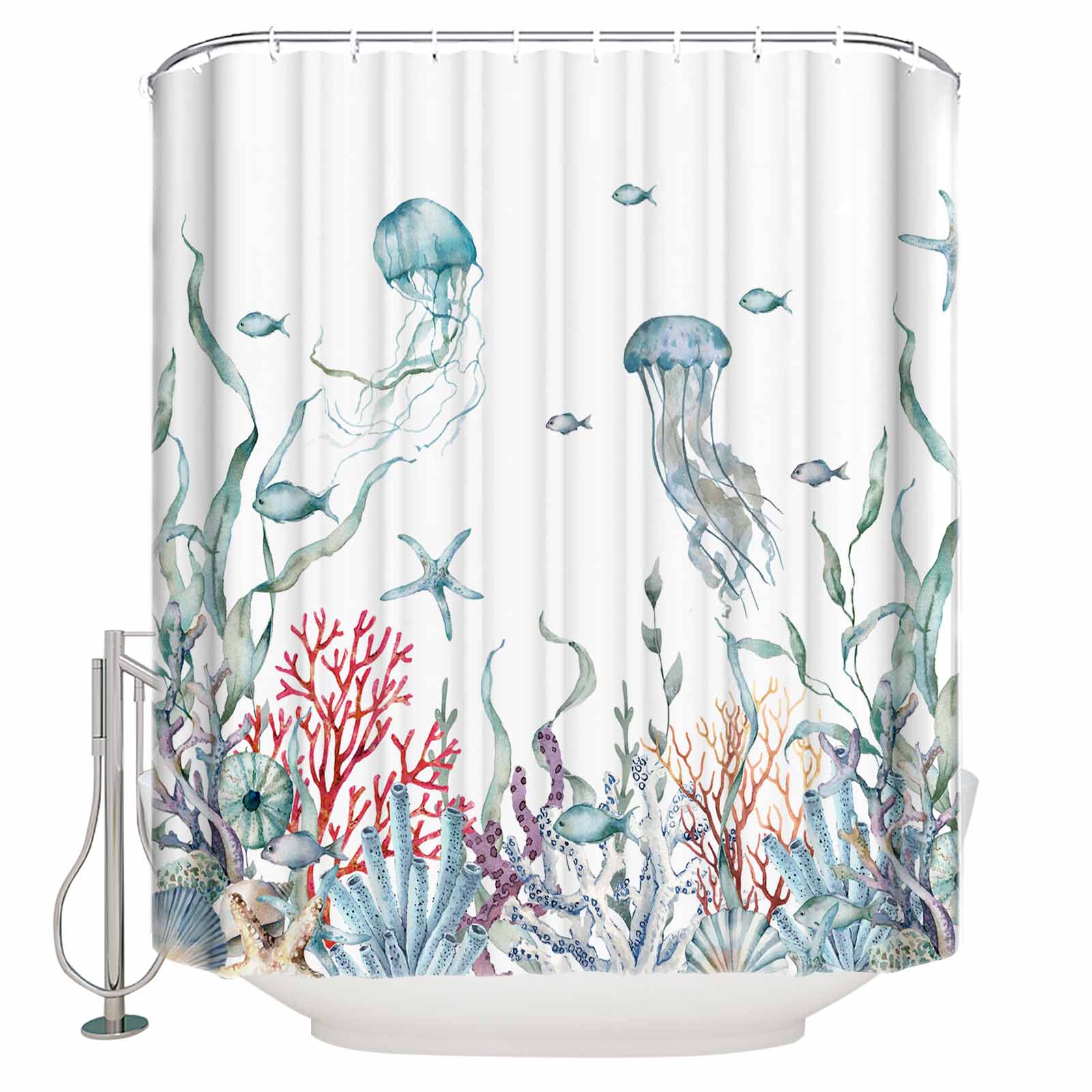 Shower Curtain Waterproof for Bathroom 54x78 Inch, Ocean Fish Seaglass