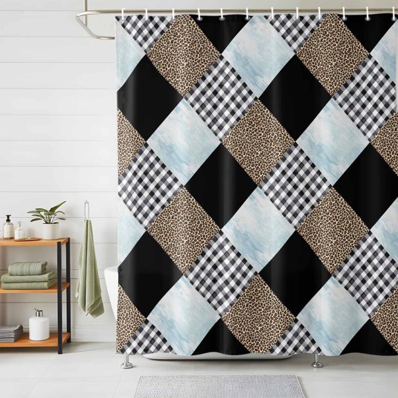 Shower Curtain Waterproof for Bathroom 72x72 Inch, Geometric Diamond Bath Curtain for Bath Stalls and Tub Blue Marble Black Plaid Leopard Print Decorative Shower Curtains with Hooks