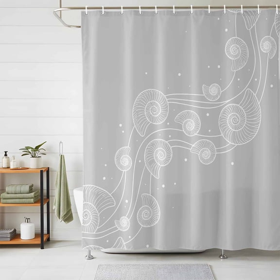 Shower Curtain Waterproof for Bathroom 72x72 Inch, Grey Coastal Shell Conch Bath Curtain for Bath Stalls and Tub Bubbles Fluid Waves Decorative Shower Curtains with Hooks