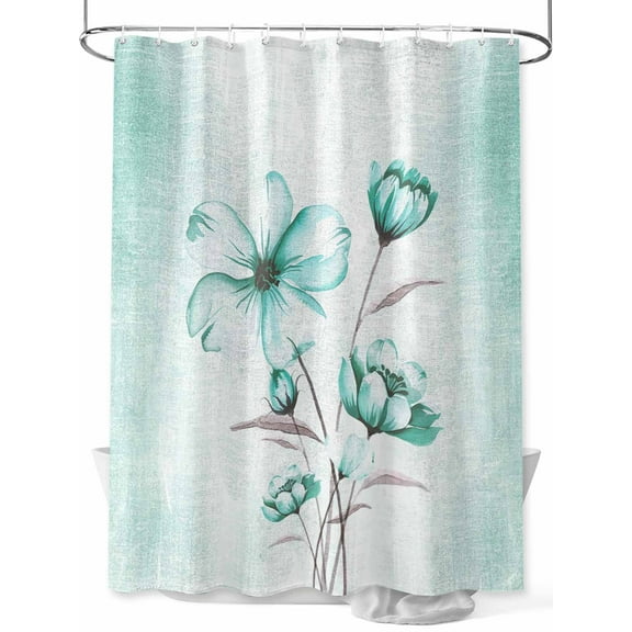 Shower Curtain Waterproof for Bathroom 72x72 Inch, Turquoise Flower Bath Curtain for Bath Stalls and Tub Floral Branch Leaves Decorative Shower Curtains with Hooks