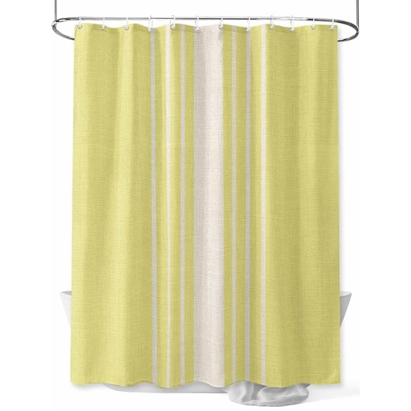 Shower Curtain Waterproof for Bathroom 72x72 Inch, Yellow Vertical Stripes Bath Curtain for Bath Stalls and Tub Classic Striped Linen Decorative Shower Curtains with Hooks