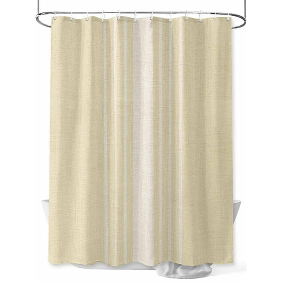 Shower Curtain Waterproof for Bathroom 72x84 Inch, Cream Vertical Stripes Bath Curtain for Bath Stalls and Tub Classic Striped Linen Decorative Shower Curtains with Hooks