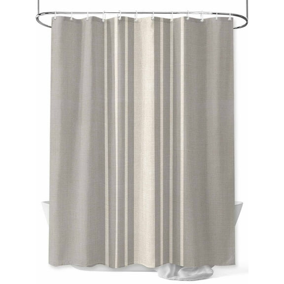 Shower Curtain Waterproof for Bathroom 72x84 Inch, Grey Vertical Stripes Bath Curtain for Bath Stalls and Tub Classic Striped Linen Decorative Shower Curtains with Hooks