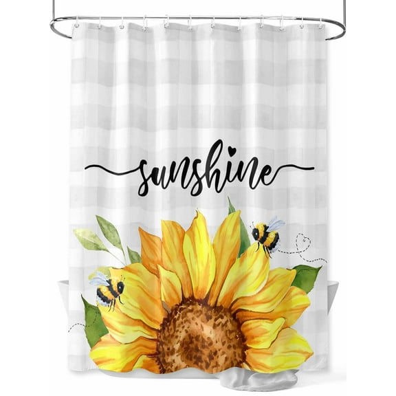 Shower Curtain Waterproof for Bathroom 72x84 Inch, Sunshine Sunflower Bath Curtain for Bath Stalls and Tub Bee Grey Buffalo Plaid Decorative Shower Curtains with Hooks
