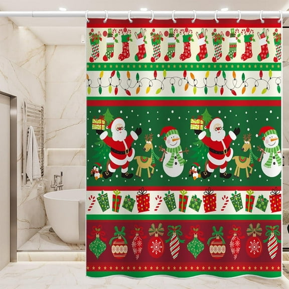 Shower Curtain Waterproof Polyester Green Fabric Christmas Decoration Curtains Machine Washable 59"x79"