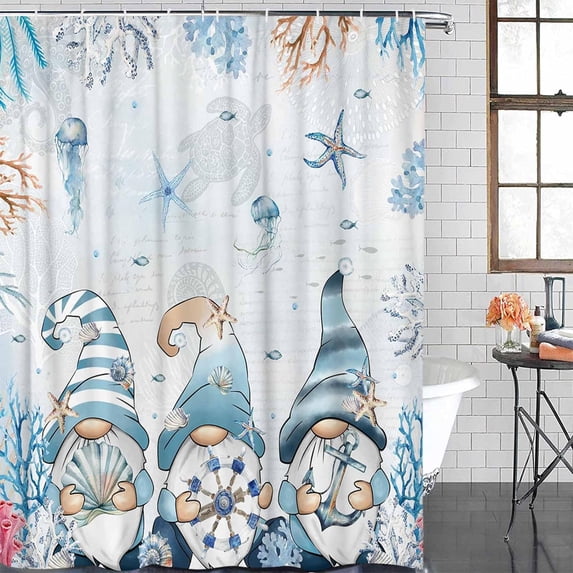 Shower Curtain Waterproof Shower Curtain for Bathroom,Bathtub,Shower, Blue Ocean Gnomes Marine Life Coral Shower Curtain Set with Hooks for Home Decoration 72x72 Inch