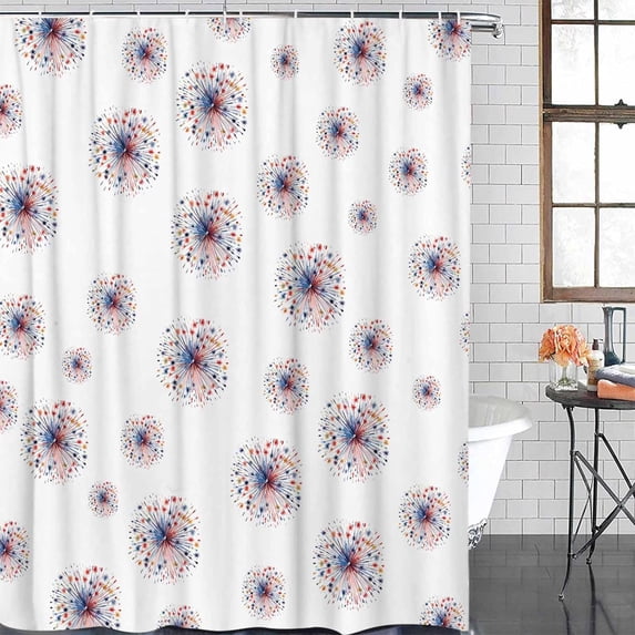Shower Curtain Waterproof Shower Curtain for Bathroom,Bathtub,Shower, Independence Day Fireworks Shower Curtain Set with Hooks for Home Decoration 72x72 Inch
