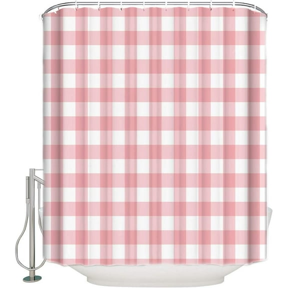 Shower Curtain Waterproof Shower Curtain for Bathroom,Bathtub,Shower, Pink Gingham Buffalo Check Shower Curtain Set with Hooks for Home Decoration 72x72 Inch