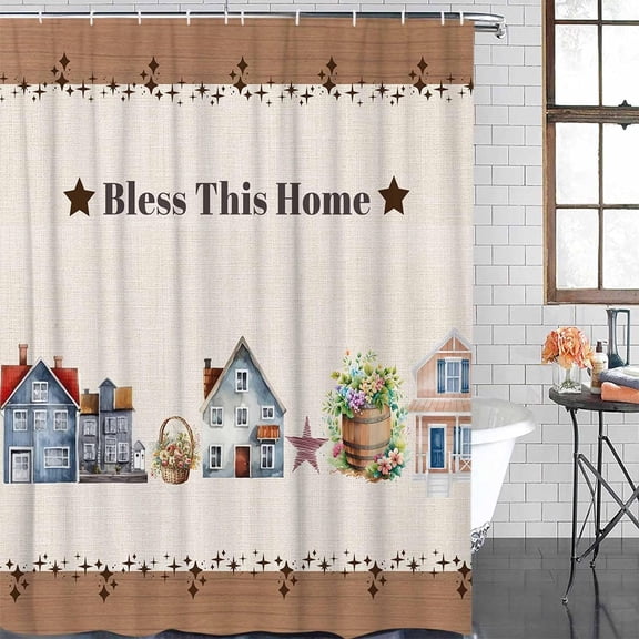 Shower Curtain Waterproof Shower Curtain for Bathroom,Bathtub,Shower, Quotes Family Watercolor House Stars Woodgrain Bouquet Shower Curtain Set with Hooks for Home Decoration 72x72 Inch