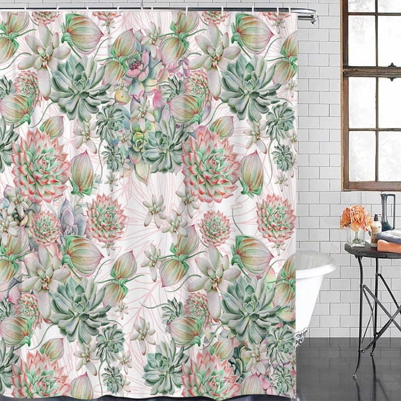 Shower Curtain Waterproof Shower Curtain for Bathroom,Bathtub,Shower, Summer Watercolor Tropical Plants Succulents Cactus Shower Curtain Set with Hooks for Home Decoration 72x72 Inch