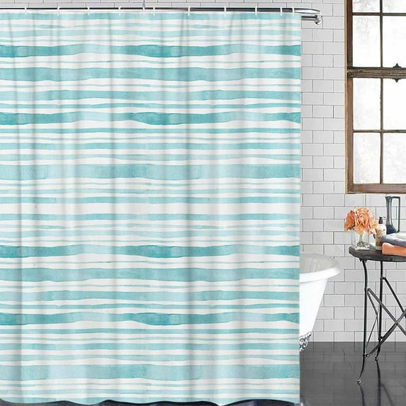 Shower Curtain Waterproof Shower Curtain for Bathroom,Bathtub,Shower, Teal Stripe Shower Curtain Set with Hooks for Home Decoration 72x72 Inch