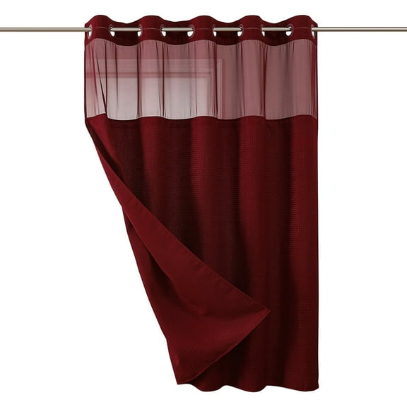 Shower Curtain Waterproof Weave No Hook with Built-In Liner | 230GSM Fabric | Ringless Easy Install | Mesh Window for Light | 71"x74" | Hotel Quality Bathroom Spa Decor