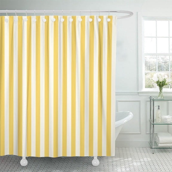 Shower Curtain Waterproof White Stripe Striped Stamp Yellow Sleepwear Apparel Products Vertical Polyester Fabric Set with Hooks 60"W x 72"L (Pack of 1)