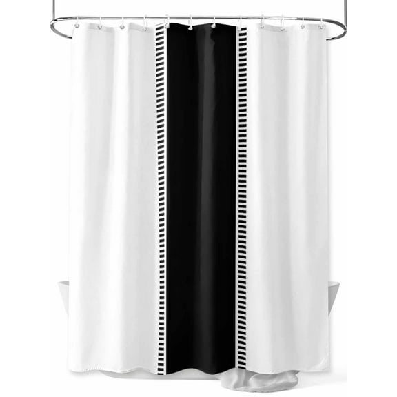 Shower Curtain Waterproof for Bathroom 72x84 Inch, Black Stripe Bath Curtain for Bath Stalls and Tub Farmhouse Decorative Shower Curtains with Hooks