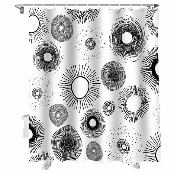 Shower Curtain White Circle Shower Curtains for Bathroom Bathtub, Waterproof Fabric Shower Curtain Set with Hooks, Small Stall Size 36" x 72" Lines Modern Abstract Art