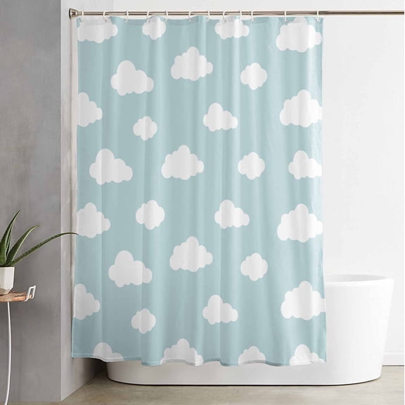 Shower Curtain White Clouds Blue Sky Waterproof Shower Curtain Set with Hooks for Bathroom Showers,Stalls and Bathtubs,54x78InWatercolor Cartoon Sky