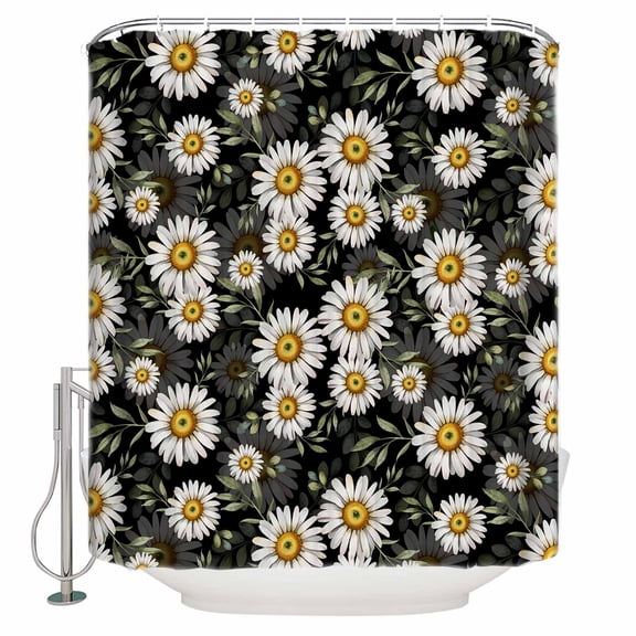 Shower Curtain, White Daisy Flower Green Leaves Waterproof Shower Curtain Set with Hooks for Bathroom Showers,Stalls and Bathtubs,36x72In Blossom Floral Seamless