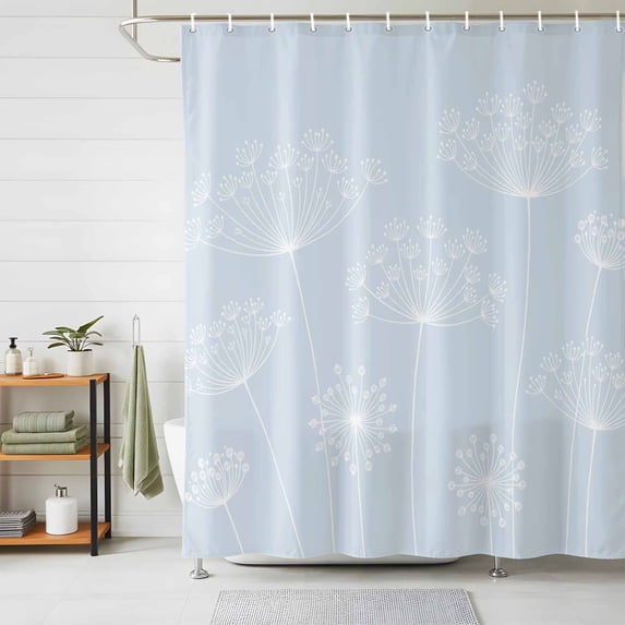 Shower Curtain White Dandelion Shower Curtains for Bathroom Decor, Waterproof Polyester Shower Curtain Set with Hooks, Small Stall Size 36" x 72" Blue