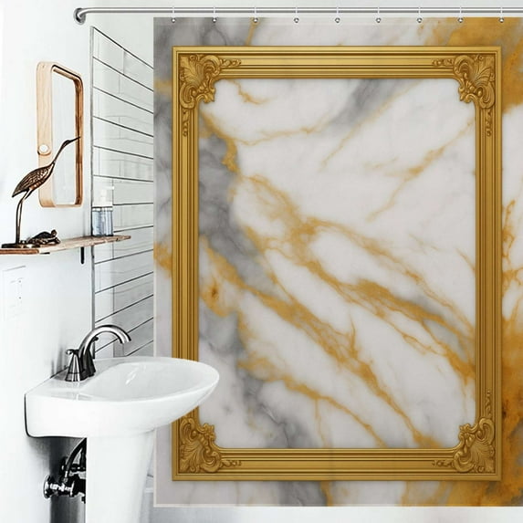 Shower Curtain White Luxury Marble Texture Polyester Waterproof Home Ration Curtain With Hook