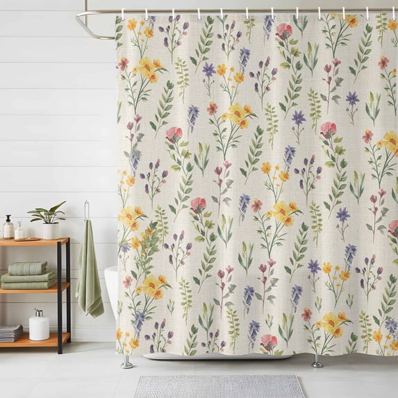 Shower Curtain Wildflowers Leavs Shower Curtains for Bathroom Decor, Waterproof Polyester Shower Curtain Set with Hooks, Extra Long 72" x 84" Floral Plant Beige