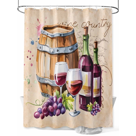 Shower Curtain Wine Cask Bathroom Curtains with Hooks, Waterproof Fabric Retro Farmhouse Grape Bath Shower Curtains Set for Bathroom Bathtubs Decor 36x72 Inch