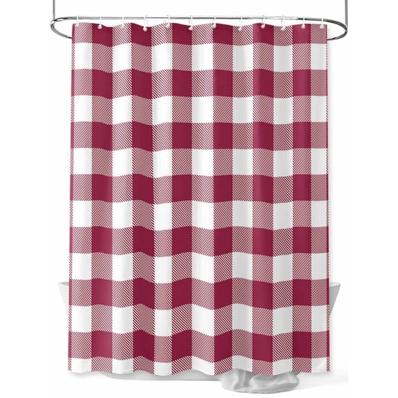 Shower Curtain Wine Red Buffalo Check Plaid Bathroom Curtains with Hooks, Waterproof Fabric Farmhouse Style Bath Shower Curtains Set for Bathroom Bathtubs Decor 36x72 Inch