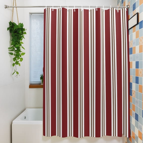 Shower Curtain, Wine Red Stripes Vintage Waterproof Polyester Fabric Bath Curtain with Hooks for Bathroom Bathtub Stalls, Traditional Striped Line 36x72IN