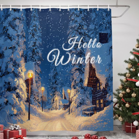 Shower Curtain,Winter Forest Night Landscape Waterproof Shower Curtain Set with Hooks for Bathroom Showers,Stalls and Bathtubs,72x72in,Snwoflake Snowfield Tree