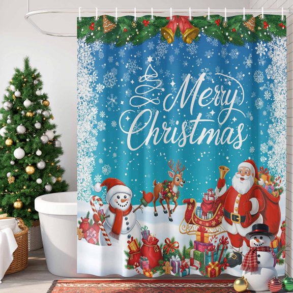 Shower Curtain, Winter Snowman Snowflakes Waterproof Shower Curtain Set with Hooks for Bathroom Showers,Stalls and Bathtubs,48x72In Santa Claus Elk Ice Cream