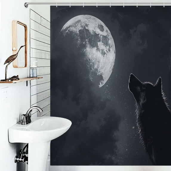 Shower Curtain Wolf Under The Moon Bath Curtain Polyester Fabric Bathroom Ration With Hooks