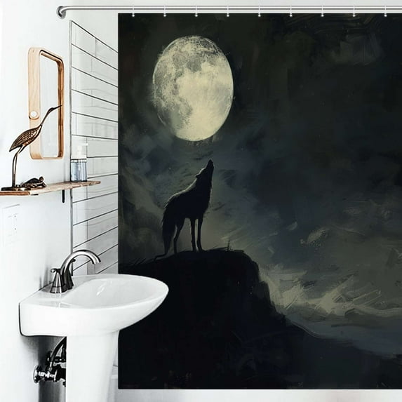 Shower Curtain Wolf Under The Moon Polyester Waterproof Home Ration Curtain With Hook